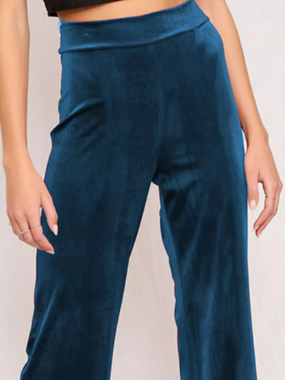 Sarah Express Women's Velvet Wide Leg Pants - High Waist Palazzo Trousers Plus Size