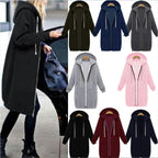 Women's Hooded Fleece Long Jacket with Zipper