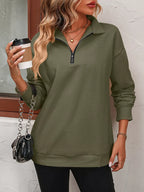 Sarah Express Women's Quarter Zip Dropped Shoulder Sweatshirt