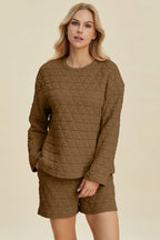 Sarah Express Women’s Plus Size Textured Long Sleeve Top and Shorts Set
