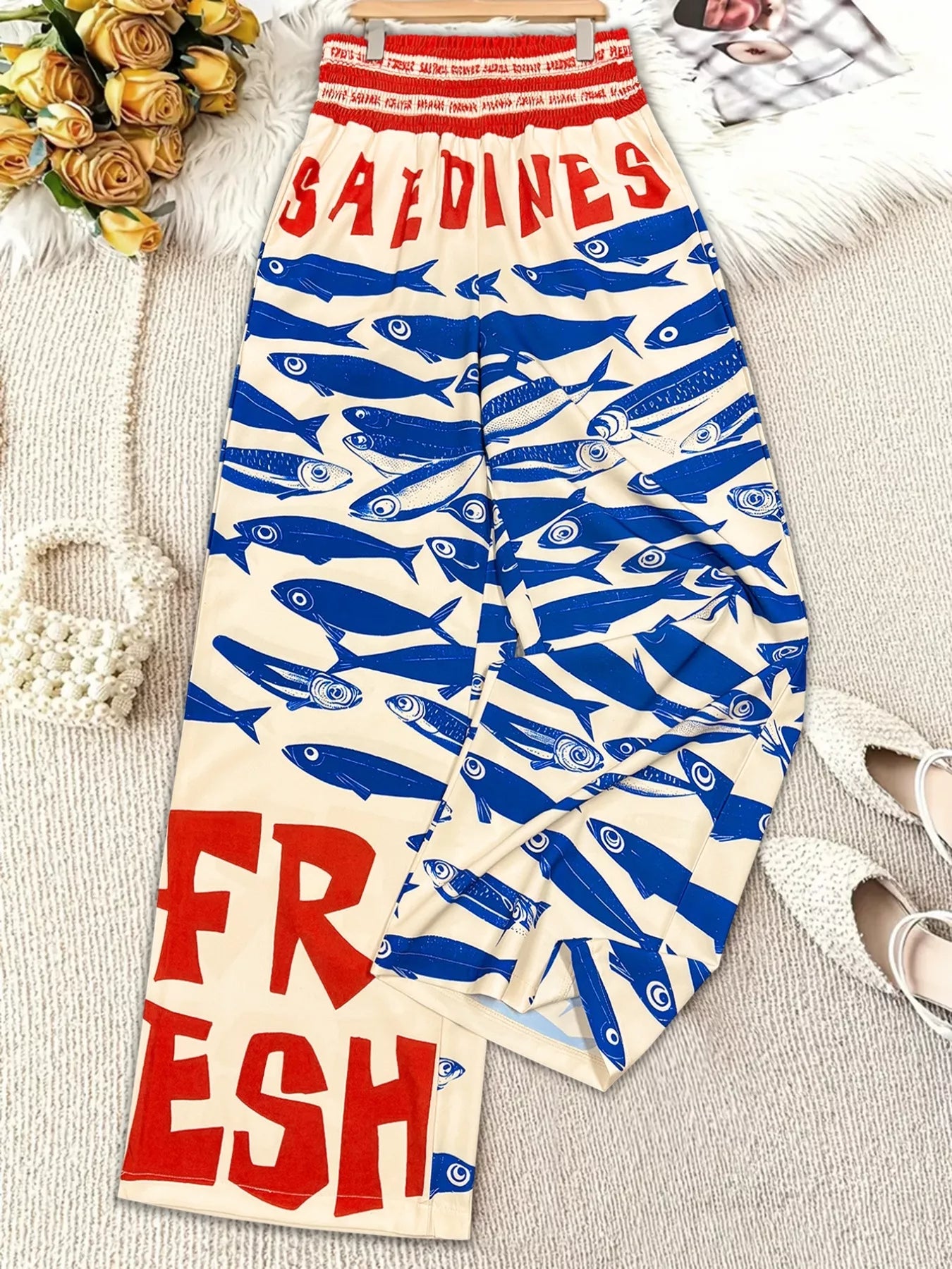 Sarah Express Women's Plus Size Printed Wide Leg Pants