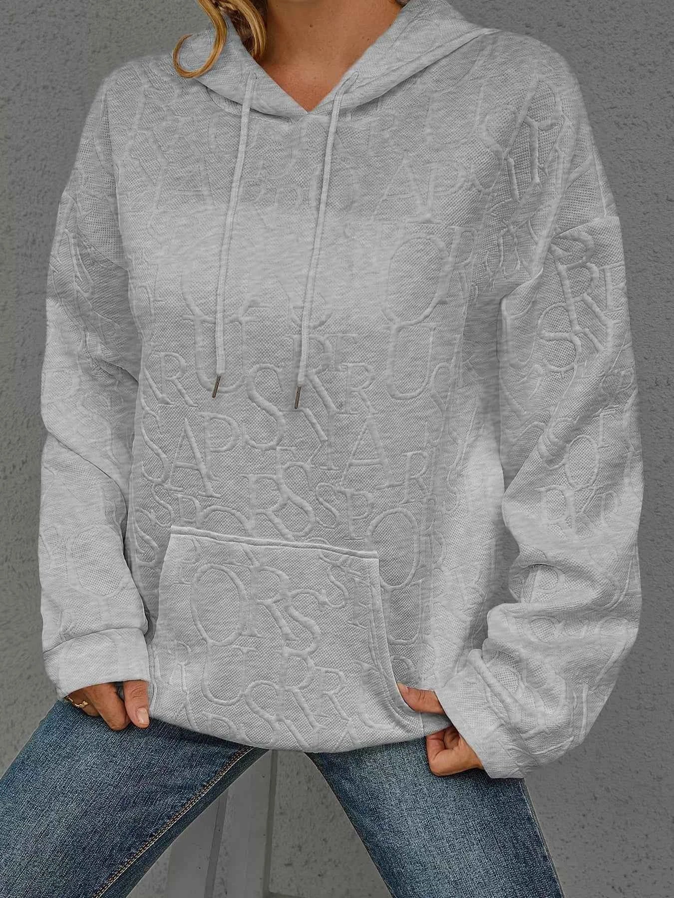 Sarah Express Women's Embossed Lettering Casual Hoodie Plus Size