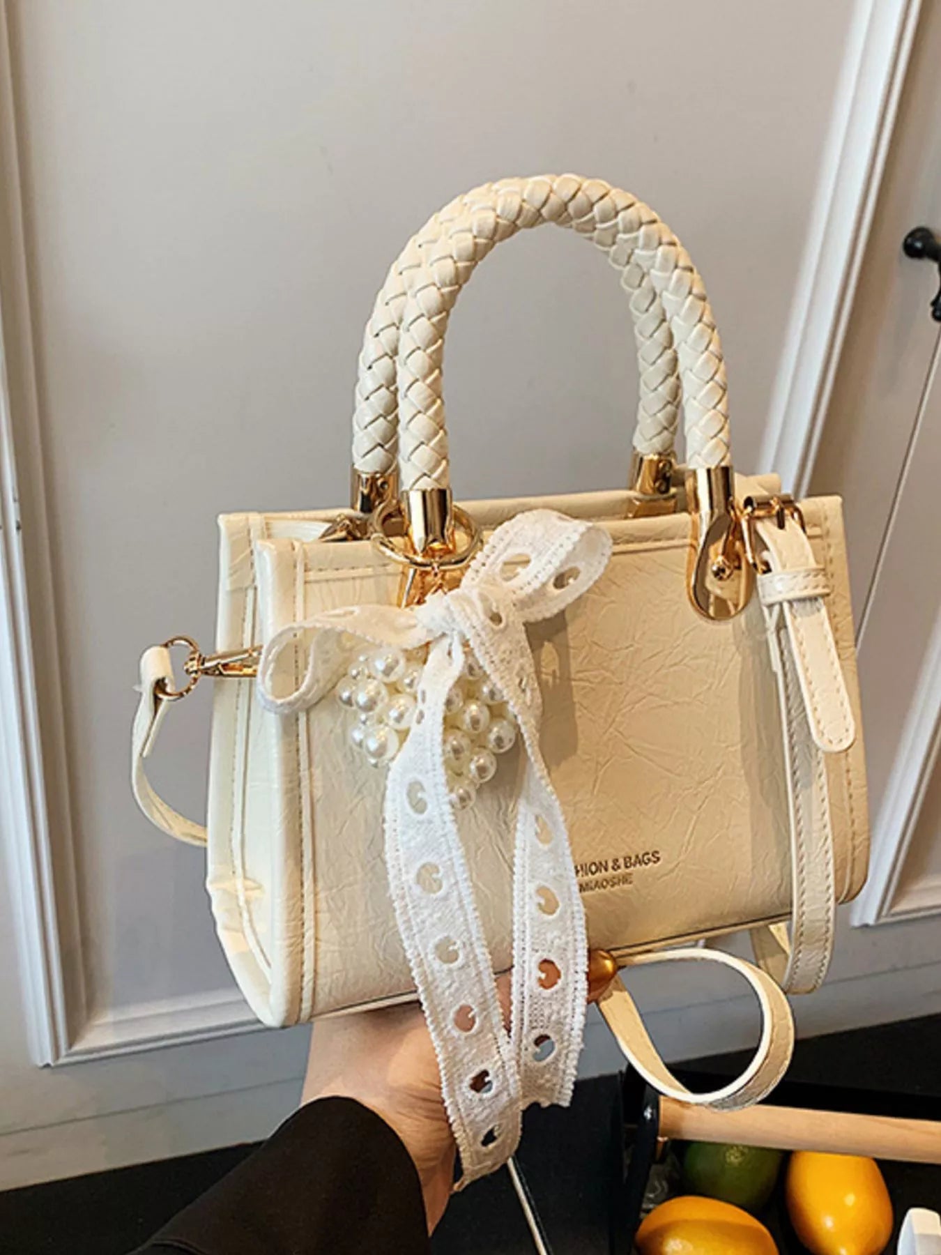 Sarah Express Women's Mini Crossbody Bag with Pearl Decor & Braided Handle