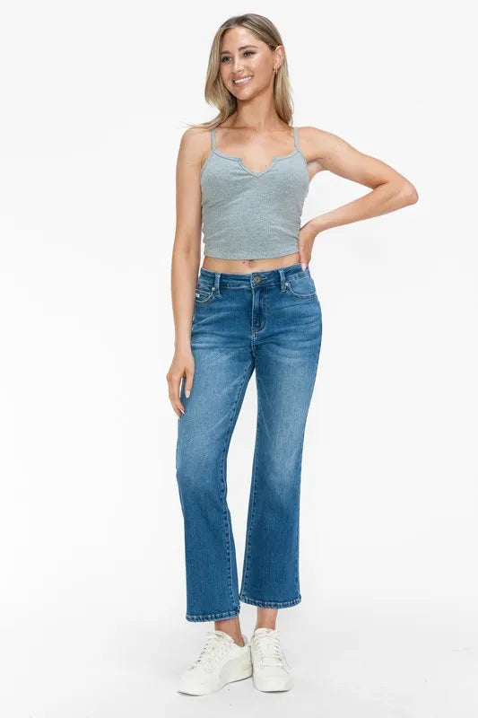 Sarah Express Women’s Plus Size Mid Rise Ankle Flare Jeans with Cat's Whiskers