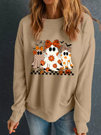 Sarah Express Women's Halloween Ghost Graphic Drop Shoulder Sweatshirt Camel