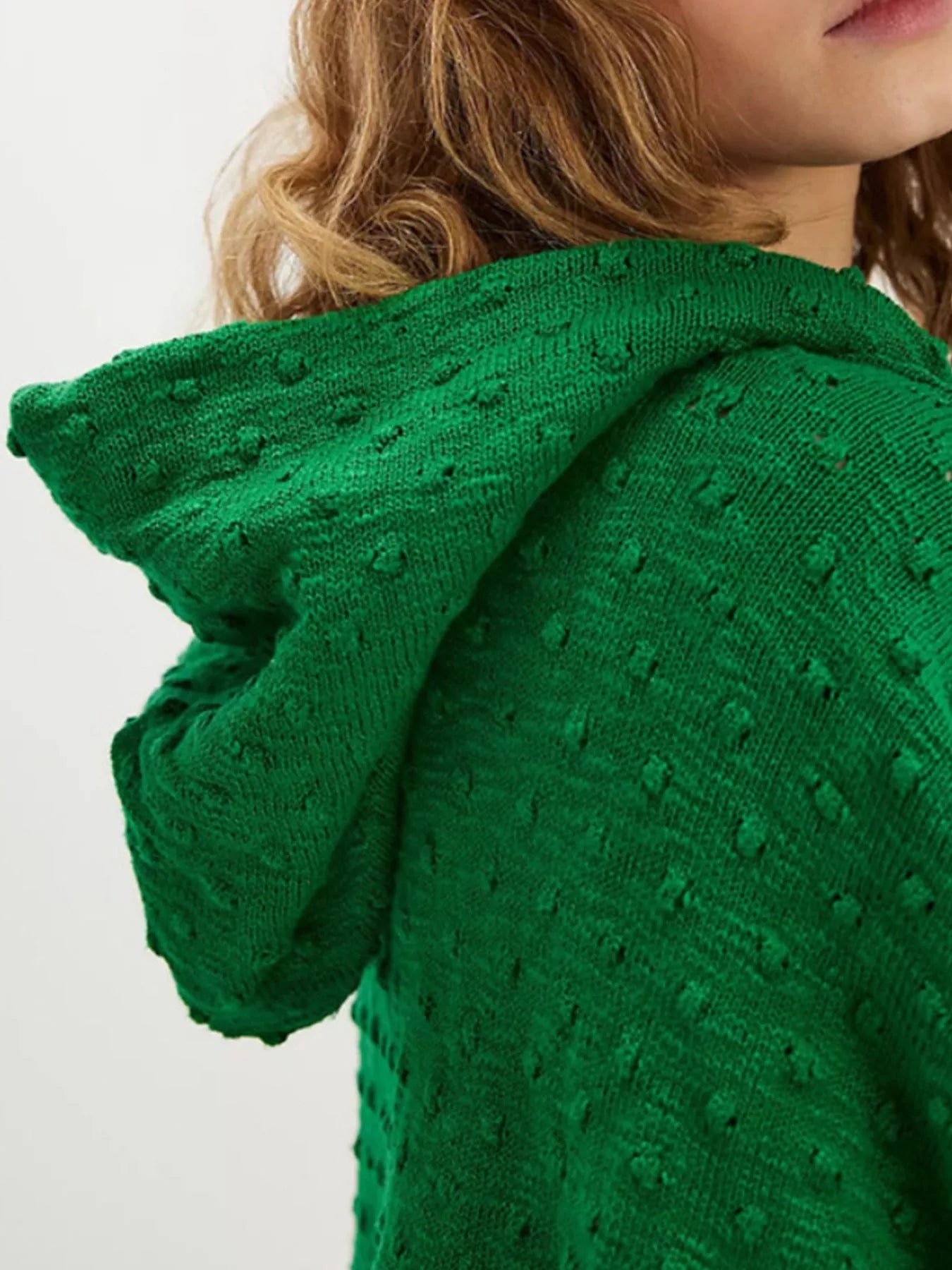 Sarah Express Women's Textured Dot Knit Long Sleeve Hooded Sweater