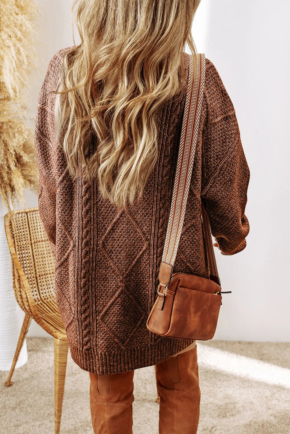 Sarah Express Women's Cable-Knit Sweater Dress Round Neck Long Sleeve Fall Winter Casual Comfort