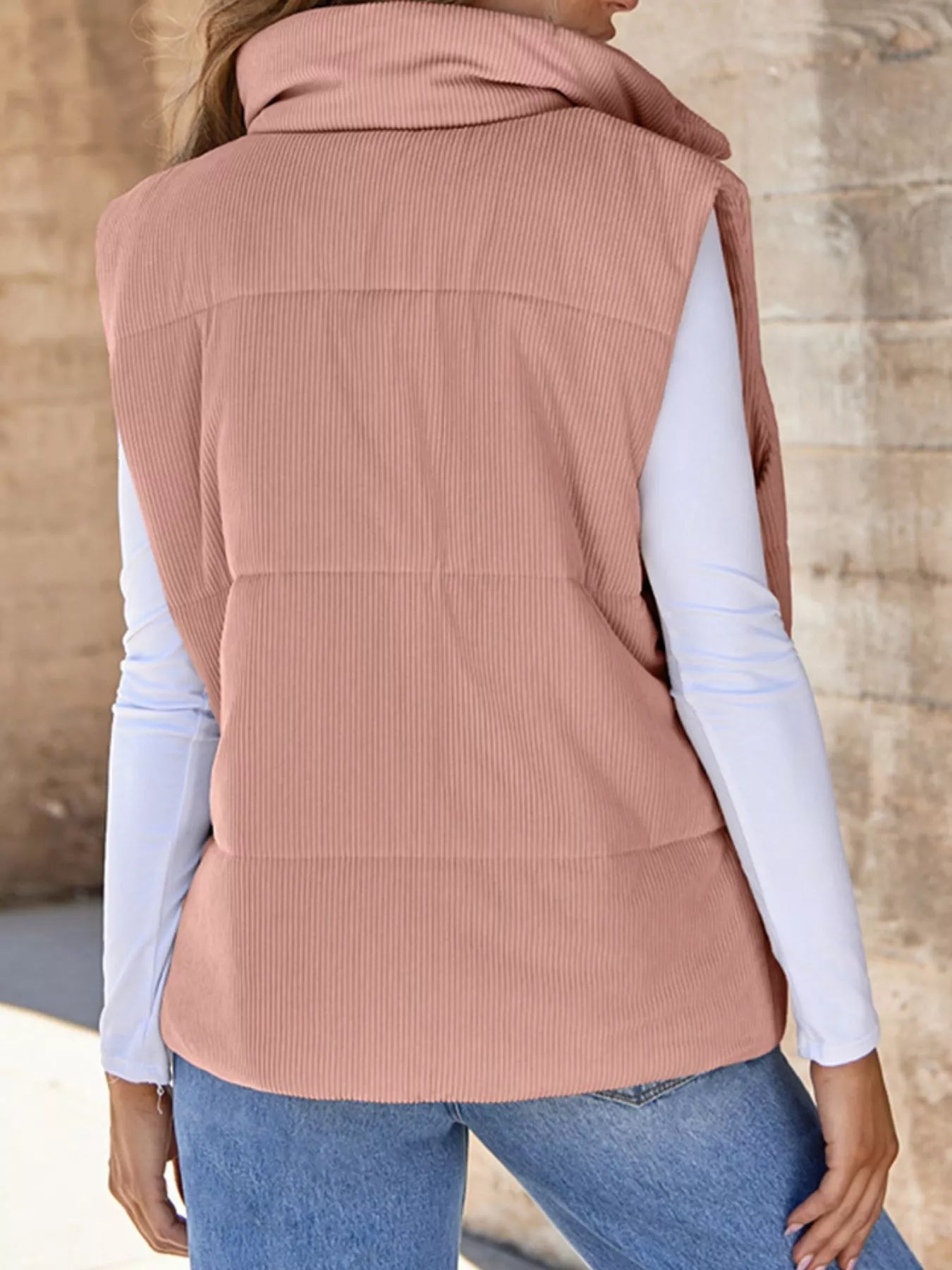 Trendsi Women's Corduroy Zip Up Vest Coat