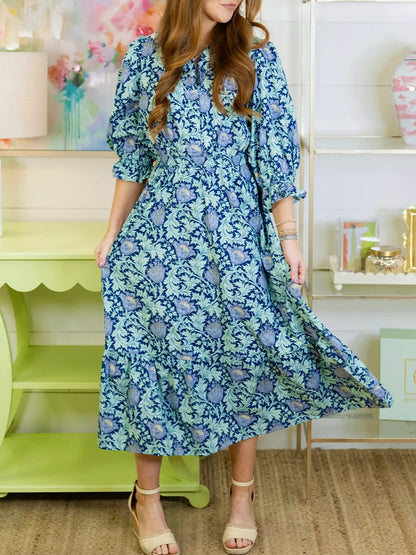 Sarah Express Women's Floral Print Midi Dress with Puff Sleeves