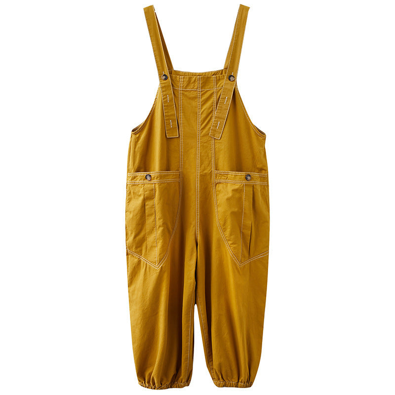 Sarah Express Women's Loose Fit Cotton Overalls Plus Size Relaxed Jumpsuit Korean Style Casual Pants