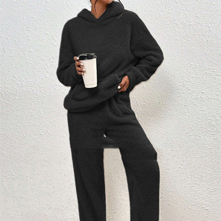 Sarah Express Women's Fleece-Lined Hooded Sweatshirt and Pants Two-Piece Cozy Lounge Set