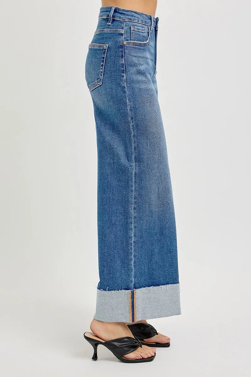 Sarah Express Women’s Plus Size Tummy Control High Rise Ankle Jeans with Wide Cuff
