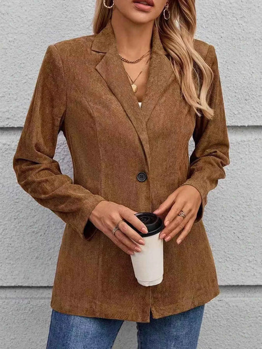 Sarah Express Women's Lapel Collar Single-Button Blazer Brown