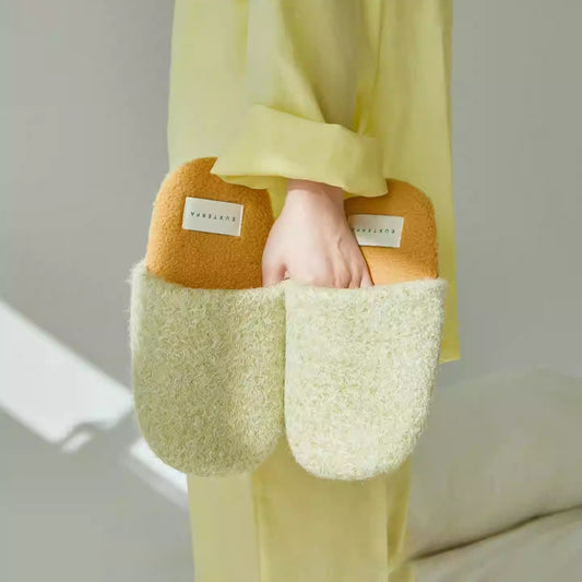 Sarah Express Woolen Color-Blocked Home Slippers - Warm Non-Slip Indoor Cotton Slippers for Women & Men