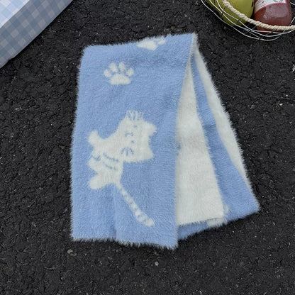 Sarah Express Women's Cute Cat Paw Print Plush Scarf Light Blue One Size