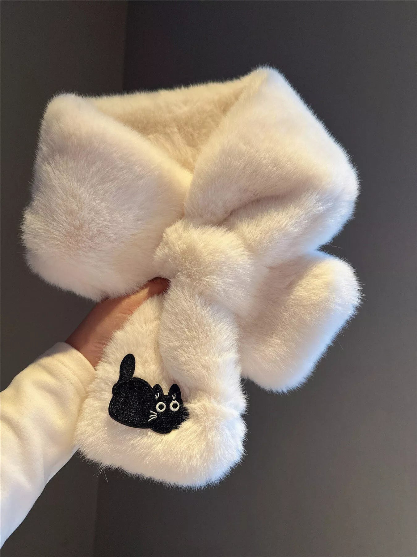 Sarah Express Women's Cat Embroidered Plush Scarf - Cozy Winter Accessory Style C ONESIZE