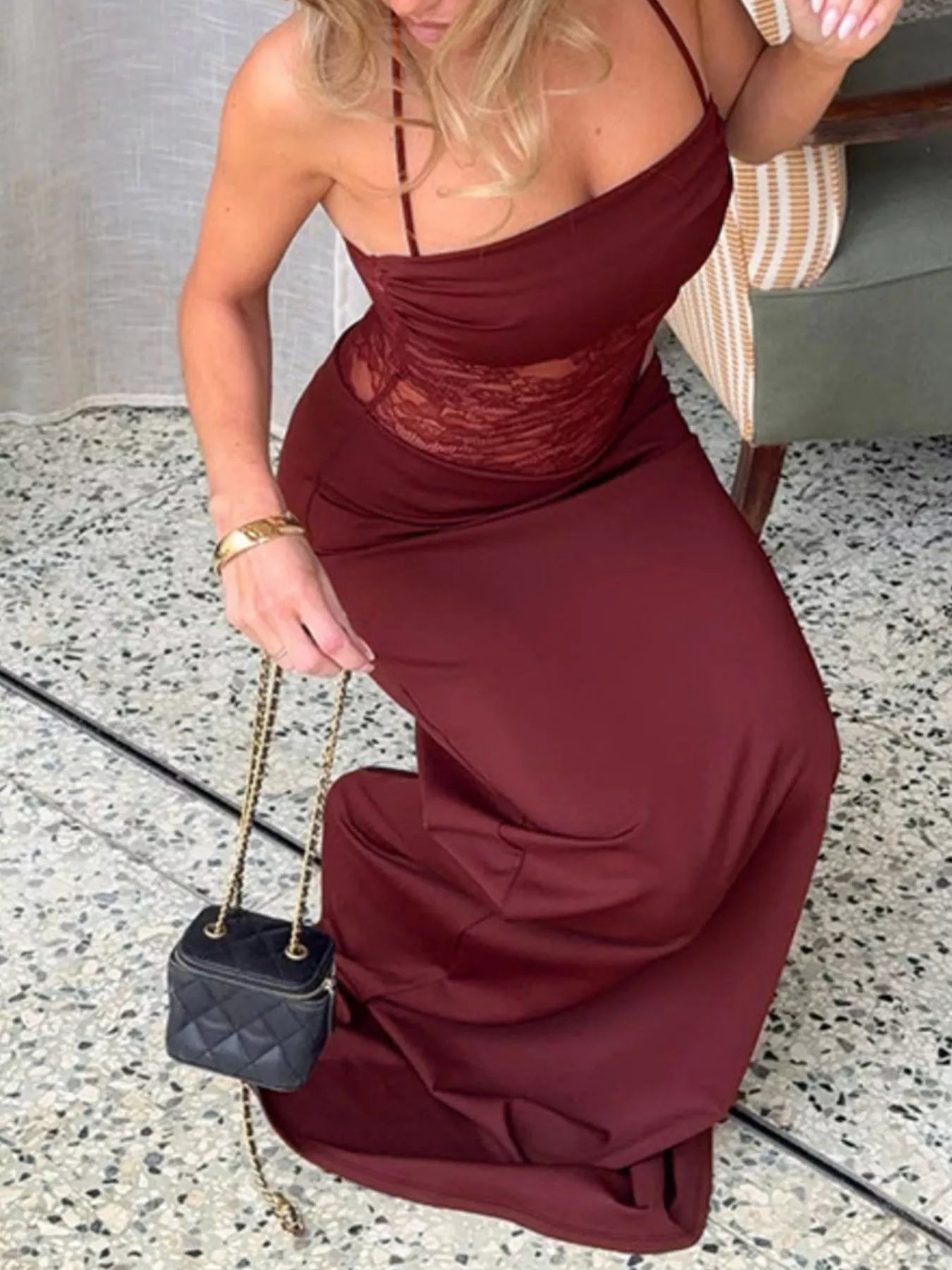 Sarah Express Women's Lace Panel Bodycon Maxi Dress