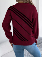 Sarah Express Women's Striped Pattern Casual Round Neck Sweater