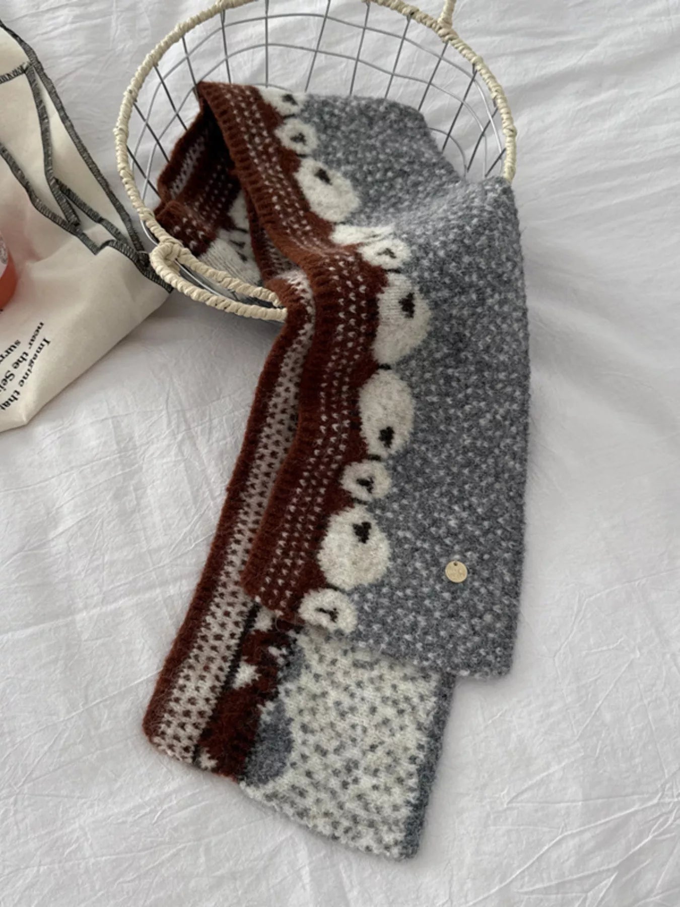 Sarah Express Women's Sheep Pattern Knitted Scarf Gray ONESIZE