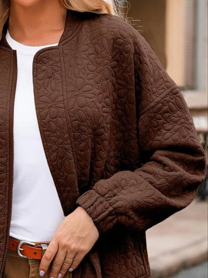 Sarah Express Women's Floral Quilted Zip Up Jacket Plus Size