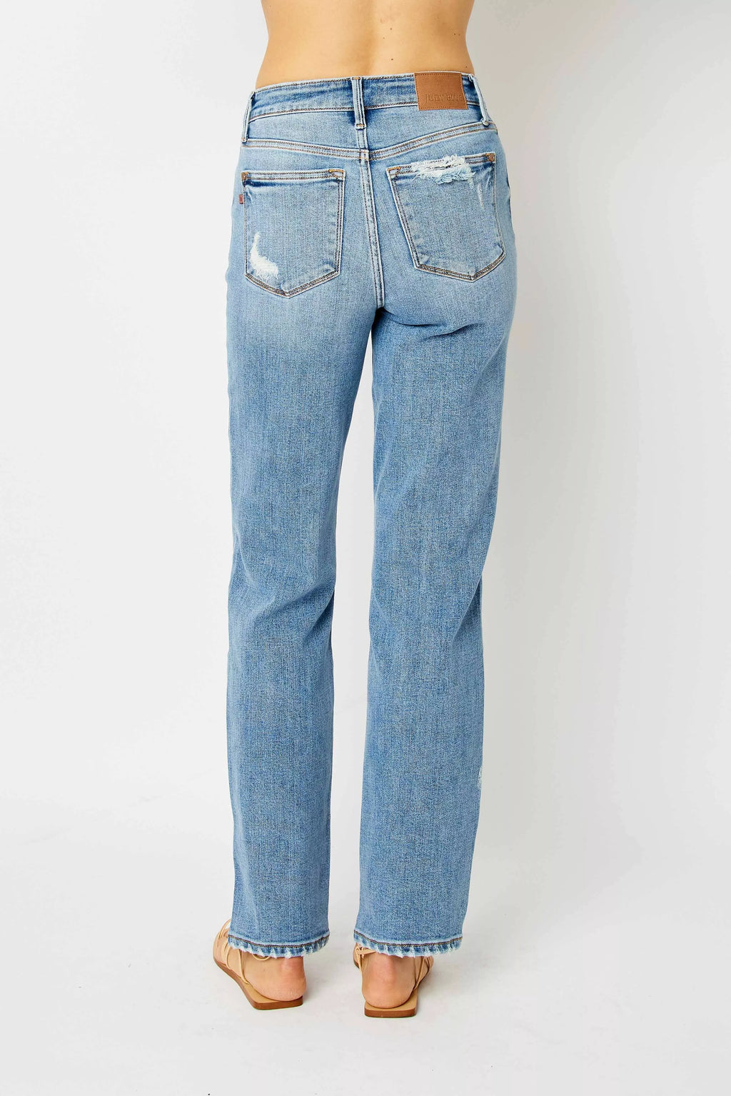 Sarah Express Women’s Plus Size High Rise Heavy Destroy Straight Jeans
