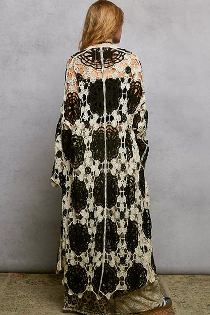 Sarah Express Open Front Crochet Longline Cardigan - Oversized Boho Maxi Duster