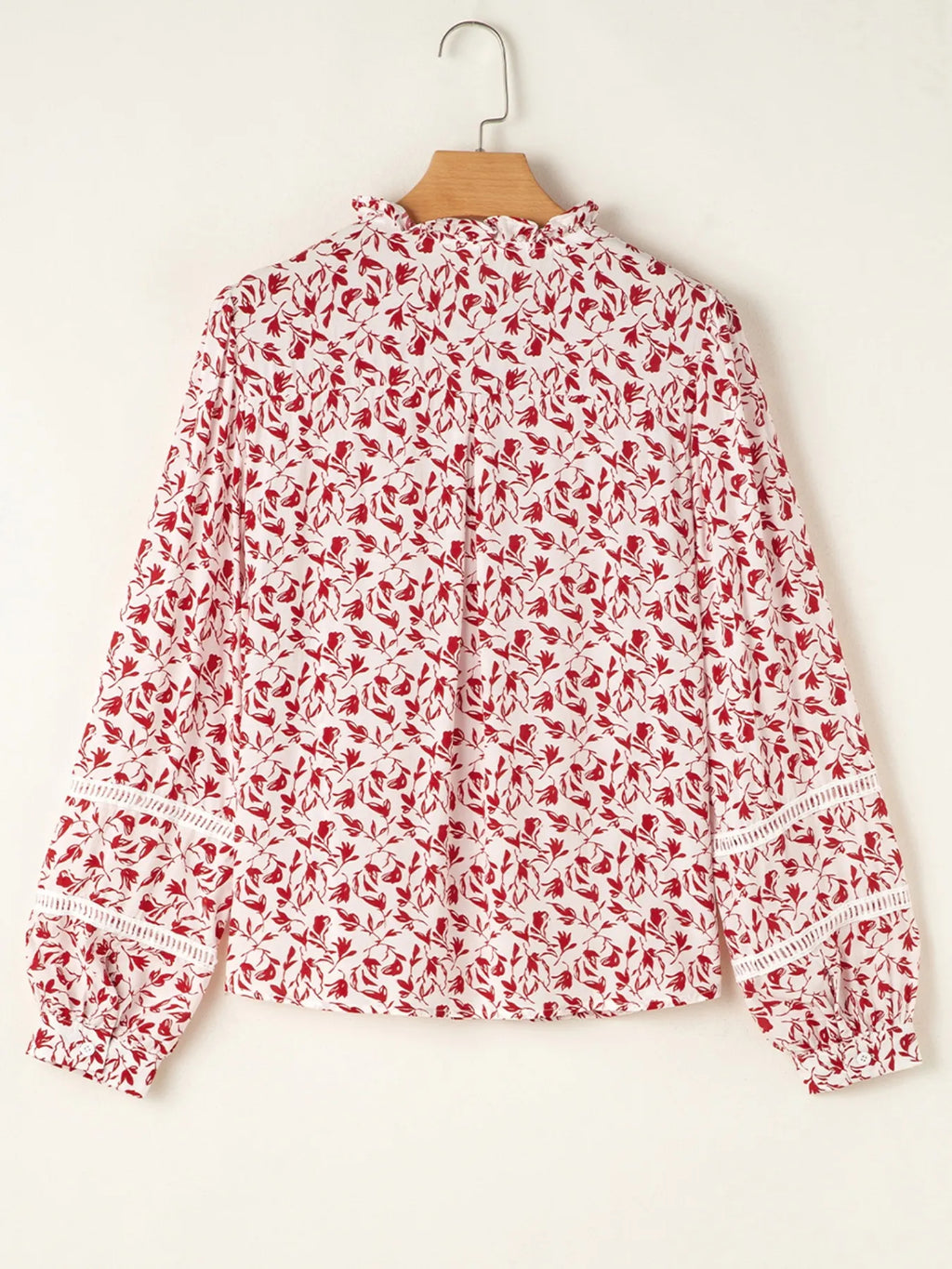 Sarah Express Women's Floral Button Down Long Sleeve Shirt - Ruffled Viscose Blouse