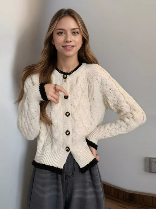 Sarah Express Women's Cable Knit Button Up Cardigan