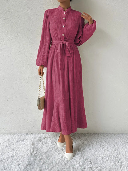 Sarah Express Women's Honey Tie Waist Long Sleeve Dress Deep Rose