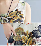 Sarah Express Women's Printed Cotton Linen Maxi Dress - Sleeveless Round Neck Bohemian Plus Size
