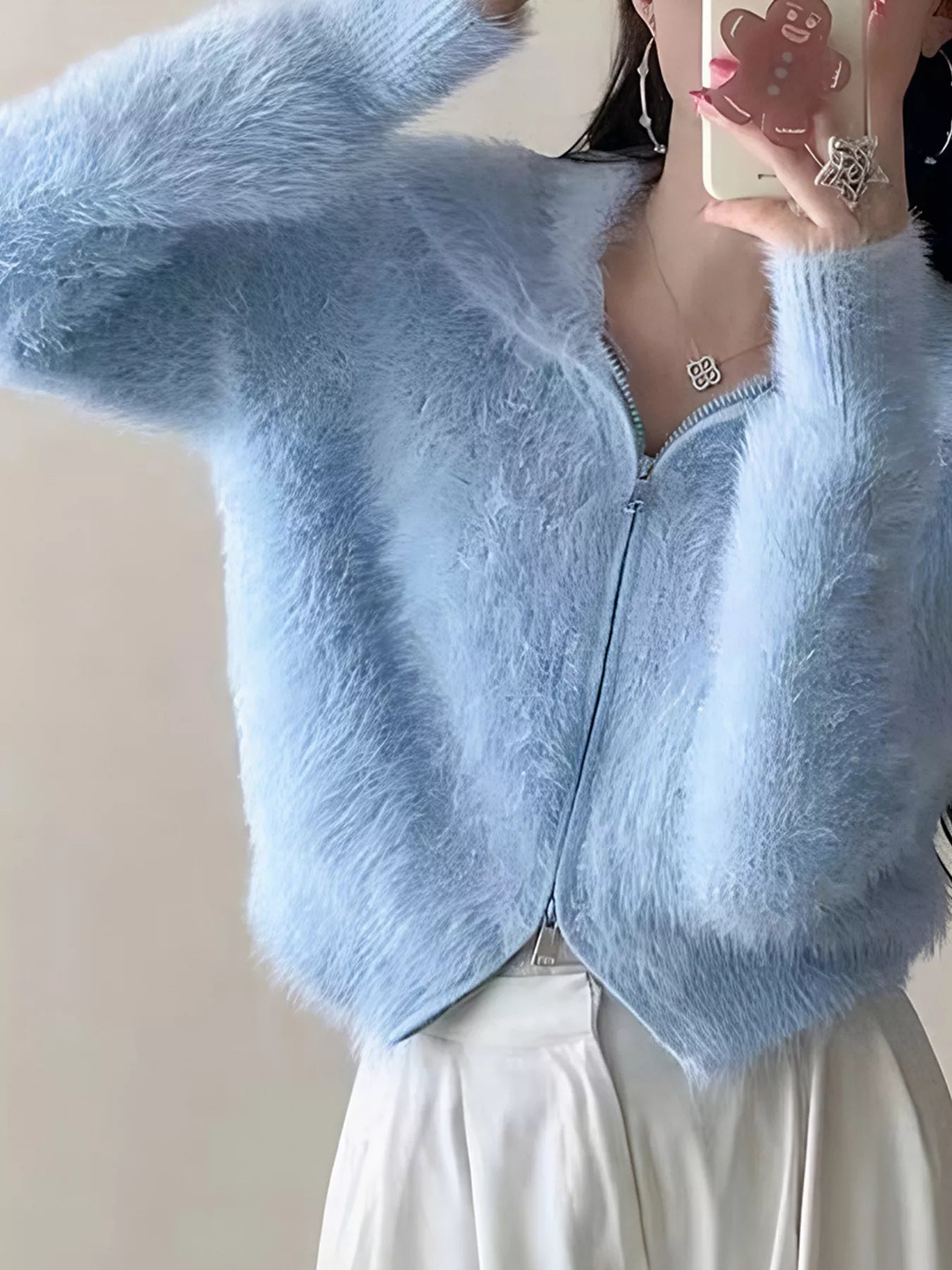 Sarah Express Women's Fluffy Knit Zip-Up Cardigan