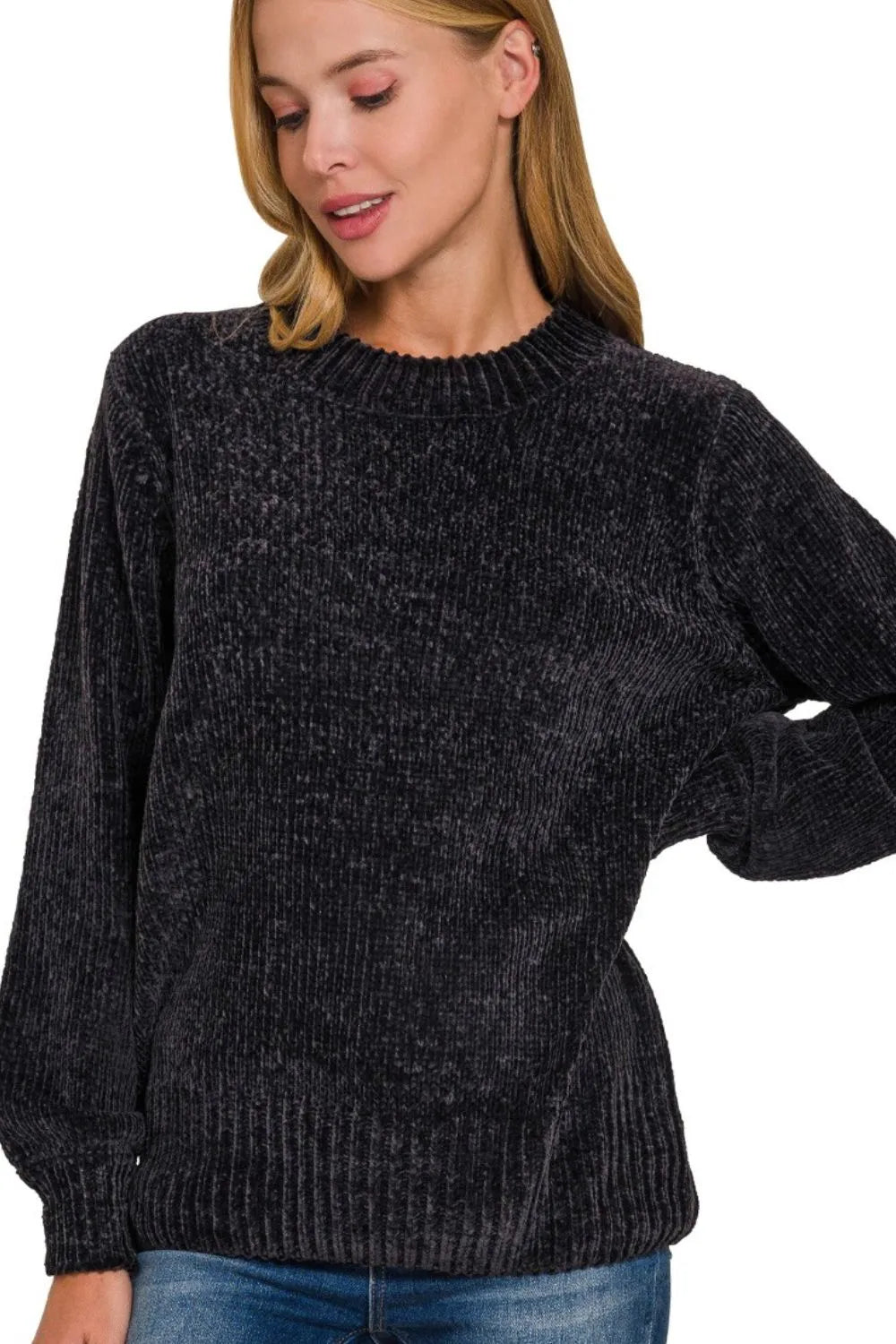 Sarah Express Women’s Oversized Balloon Sleeve Chenille Sweater
