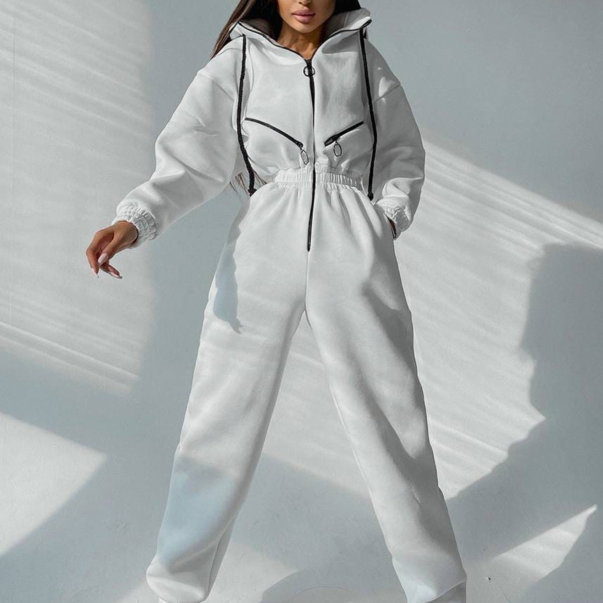 Sarah Express Hooded Long Sleeve Jumpsuit Sports Casual