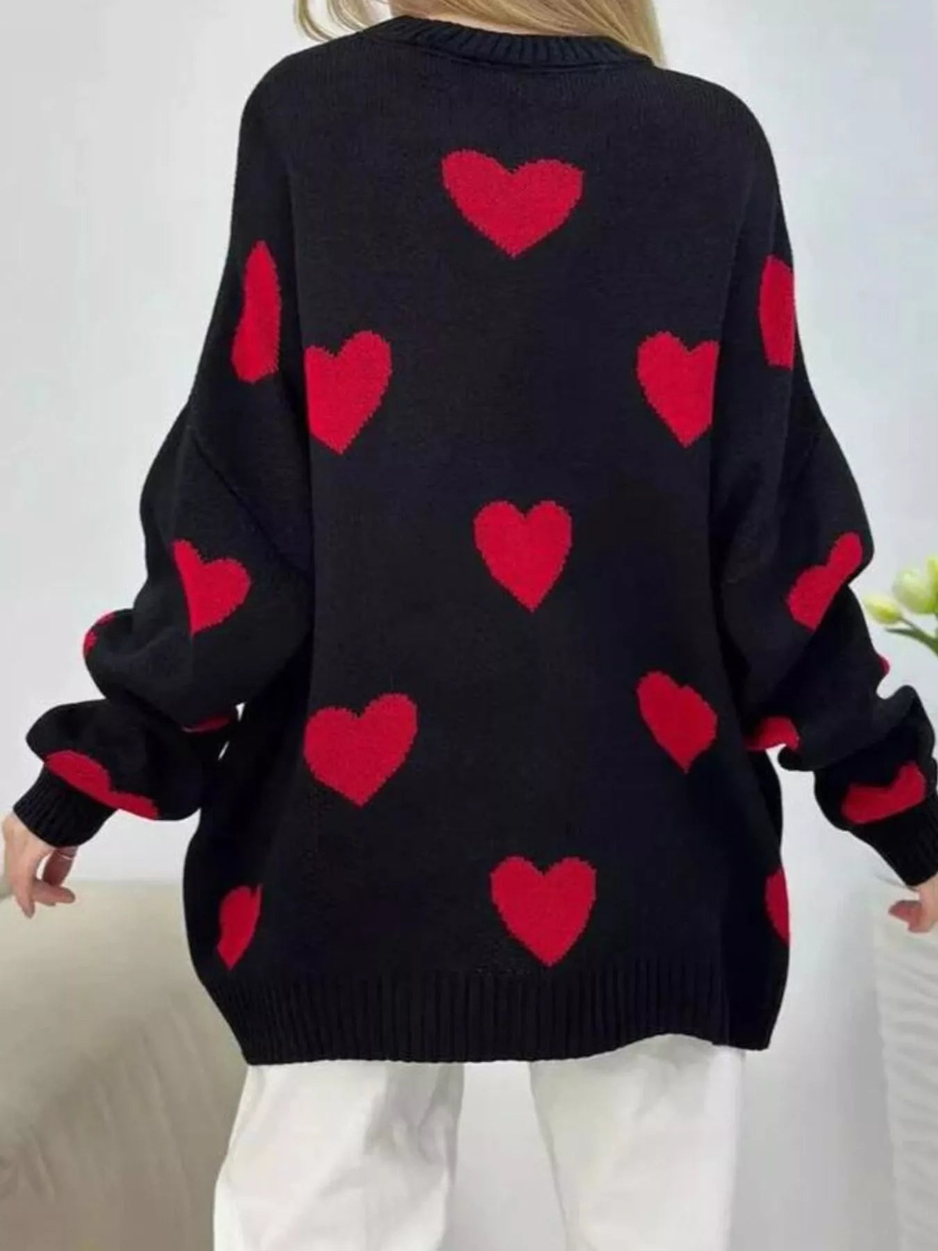 Sarah Express Women's Heart Round Neck Oversized Knit Sweater