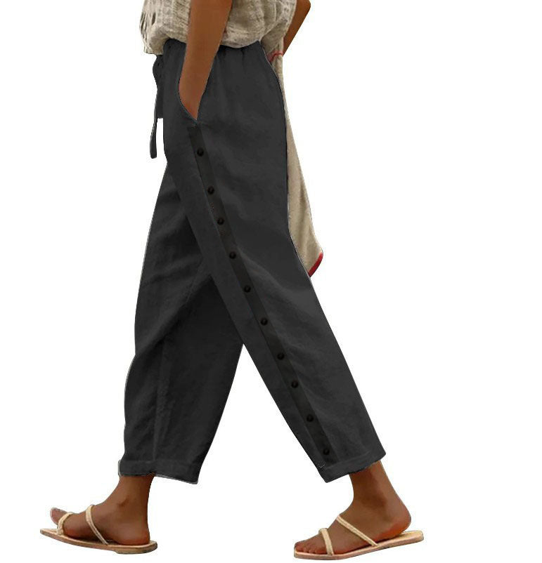 Sarah Express Women's Cotton Linen Cropped Pants Elastic Waist Loose Fit