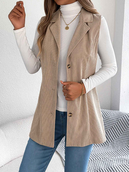 Sarah Express Women's Single-Breasted Corduroy Vest Jacket Blazer