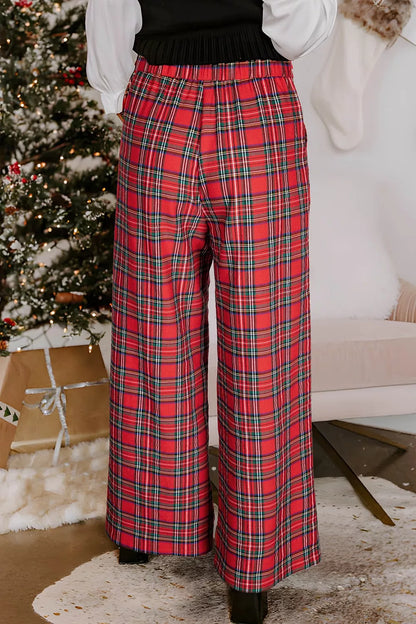 Sarah Express Women's Plaid Wide-Leg Pants