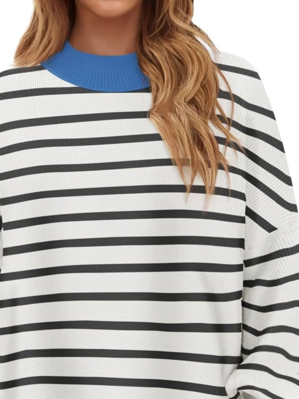 Sarah Express Women's Striped Round Neck Long Sleeve Sweater - Oversized Fit