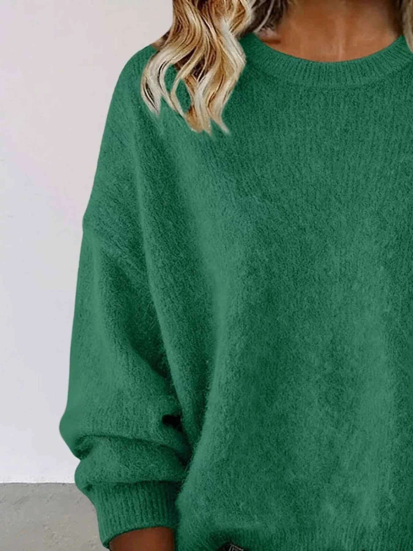 Sarah Express Women's Round Neck Dropped Shoulder Sweater - Plus Size