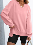 Sarah Express Women's Notched Long Sleeve Oversized Sweatshirt