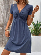Sarah Express Women's V-Neck Twist Detail Short Sleeve Mid-Length Dress