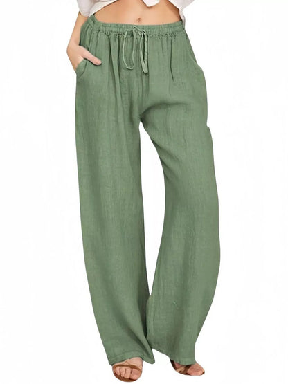 Sarah Express Women's Casual Wide Leg Pants with Drawstring Green