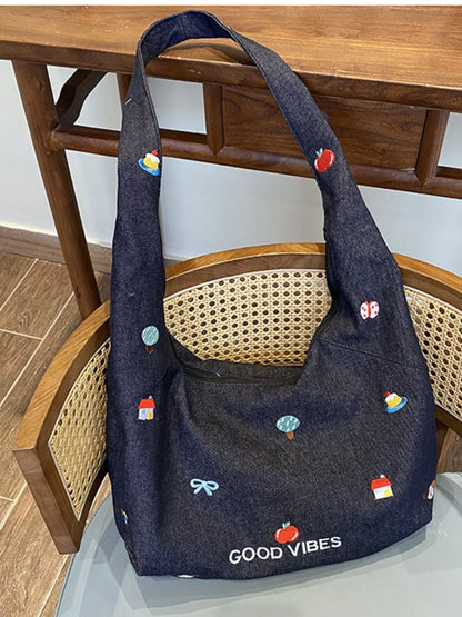 Sarah Express Women's Embroidered Denim Crossbody Bag