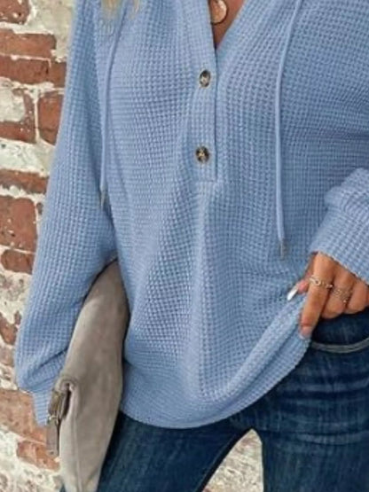 Sarah Express Women's Waffle Knit Button Detail Hoodie