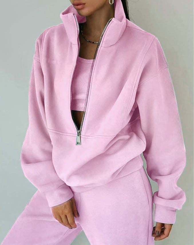 Sarah Express Fleece Sports Casual Three Piece Set Athleisure