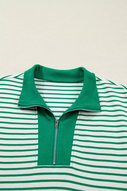 Sarah Express Women's Stripe Quarter Zip Polo Collar T-Shirt Dress with Pockets