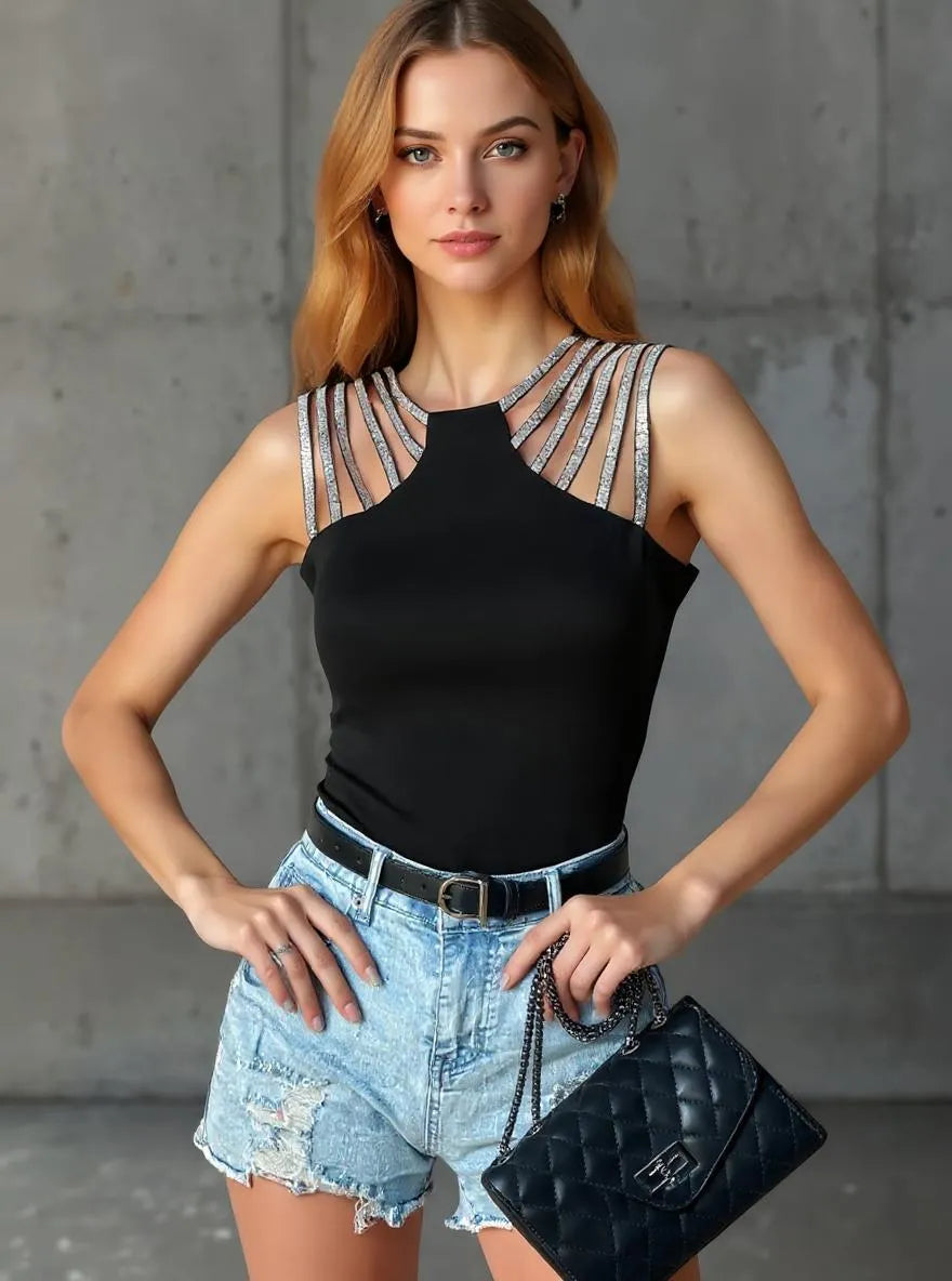 Sarah Express Women's Cutout Sleeveless Tank Top Black