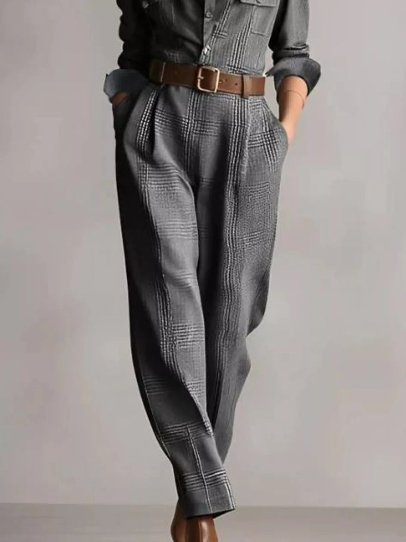 Sarah Express Women's Button Front Long Sleeve Jumpsuit