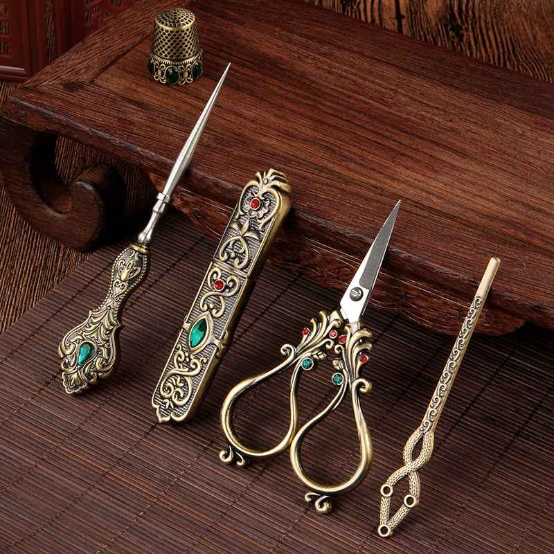 Sarah Express Luxury Phoenix Tail Scissors 5-Piece Set - Stainless Steel Embroidered Craft Scissors