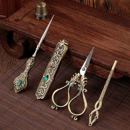 Sarah Express Luxury Phoenix Tail Scissors 5-Piece Set - Stainless Steel Embroidered Craft Scissors
